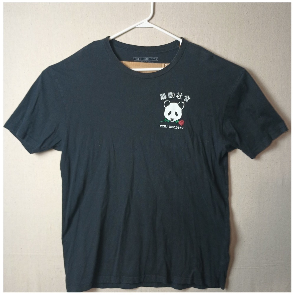 Riot Society Panda Graphic T-Shirt Y2K Streetwear Casual‎ Size Short Sleeve XL M